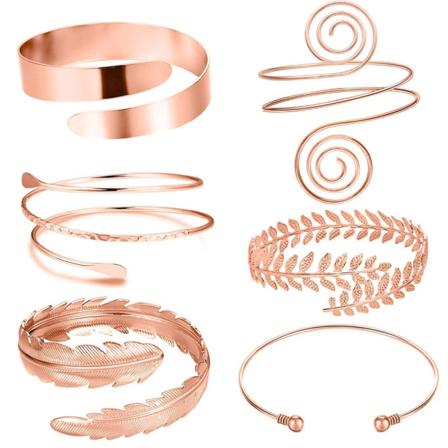 6 delar av armmanschetter, överarm med manschettarmband, dam silverguld justerbart set Rose Gold