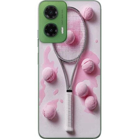Kompatibel Mobilcover til Motorola Motorola Moto G35 Rosa glaskugler og tennisketsjer i et kreativt stillbillede med legende popfølelse og moderne de