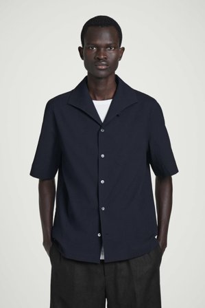 COS Homme Chemise Crêpe Col Cubain in Bleu