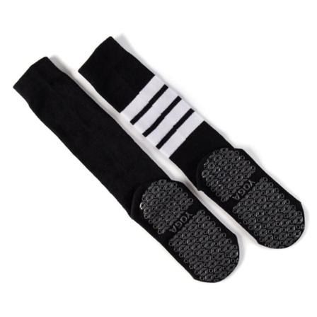1 par mid-calf 4 stripes kalvstrumpor dam silikon Halkfri yoga pilatesstrumpor, bomull Black 35-41