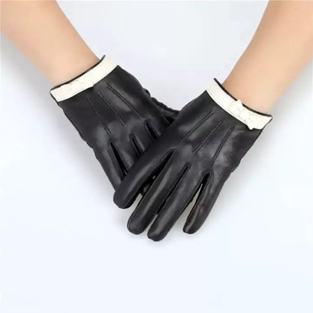 Gloves in PU leather & bow used with Mobil touch iPad