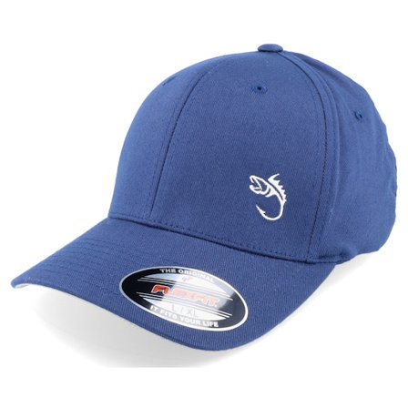 Skillfish - Blau flexfit Cap - White Fish Hook Logo Navy Flexfit @ Hatstore