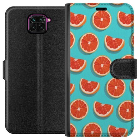 Kompatibelt Lommeboketui til Xiaomi Redmi Note 9 Illustrert mønster med gjentatte grapefrukt skiver mot en turkis bakgrunn