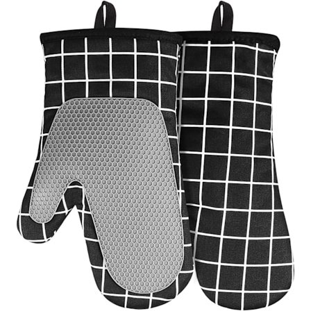 Oven Mitts, Non-Slip Heat Resistant Silicone and Cotton Oven Gloves