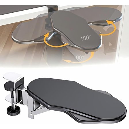 Skrivebordsforlænger, albuestøtte, 180° drejelig og justerbar, 90° foldbar, foldbar albuestøtte til skrivebord, clip-on håndledsstøtte tilbehør, 1 