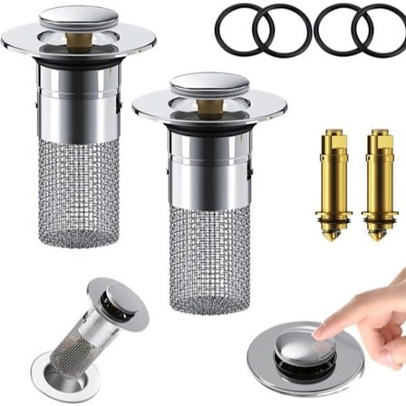 Gulvafløbsfilter i rustfrit stål - Hårfanger til vask i badeværelset (pakke med 2)