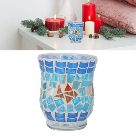 Mosaik Ljusstake Europeisk Stil Handgjord Blå Glas Ljusstake för Restaurang Bar