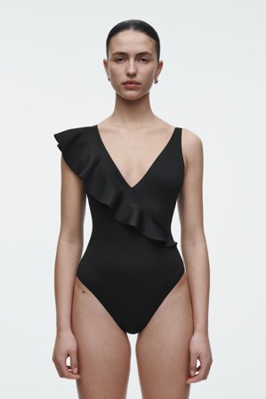 COS Women's Asymmetric Ruffled Swimsuit in Black