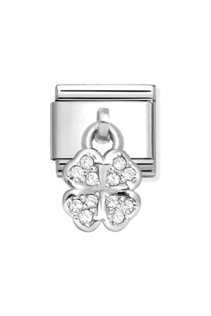 CHARMS 925 Sterling Silver and CZ Four-leaf Clover White Stones with CZ
