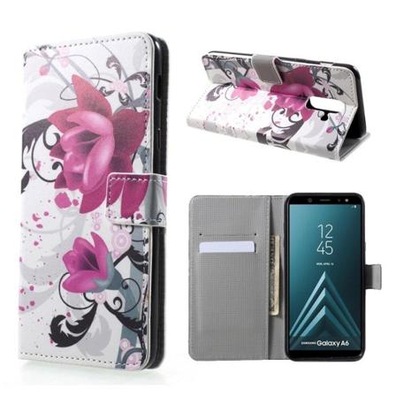 Samsung Galaxy A6 Magneettinen Nahka Lompakko Suojakotelo - Violetit Kukat Purple
