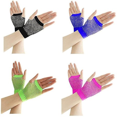 13 stilar 80-tals näthandskar, nätfingerlösa neonhandskar med töjbara