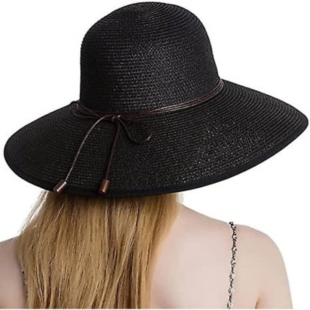Kvinners sommerbredbremmet stråhatt strand sammenleggbar solhatter floppy rulle opp caps Uv Upf 50+ caps
