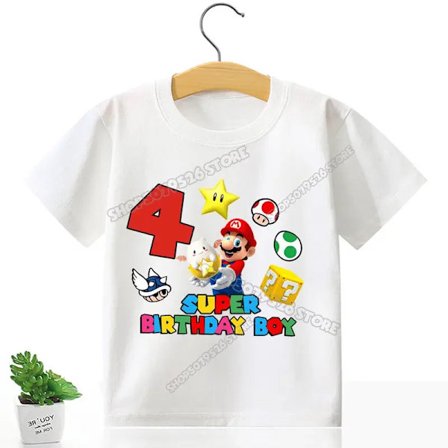 Marioment-numeropaita pojalle, syntymäpäivävaatteet, lasten puuvillapaidat, pelipaita, sarjakuva, kesäinen digitaalinen vauvan t-paita