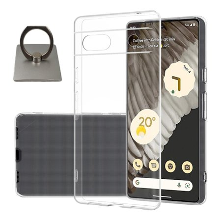 Google Pixel 7a Skal & Fyrkantig Fingerhållare - Skydd och Komfort - Silver