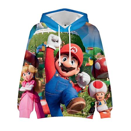 Super Mario Bros Film 3D Cartoon Tryckt Casual Dragkedja Huvtröja Långärmad Huvtröja Pullover Toppar Barnfödelsedagspresent C C 6-7 Years