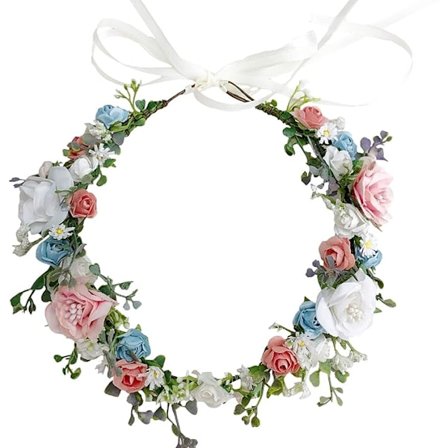 Säädettävä kukkatiara, kukkaseppele, kruunu, Halo-päähine, hääjuhlat ..