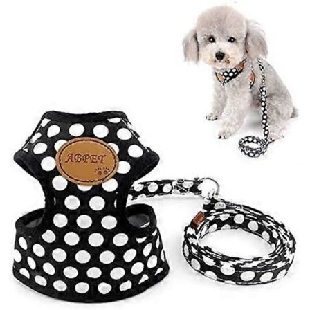 Polka Dot Småhundsele Justerbar Dragfri Mesh Vadderad Väst Koppelset Husdjur Valp Katt Enkel Kontroll Koppel Rem