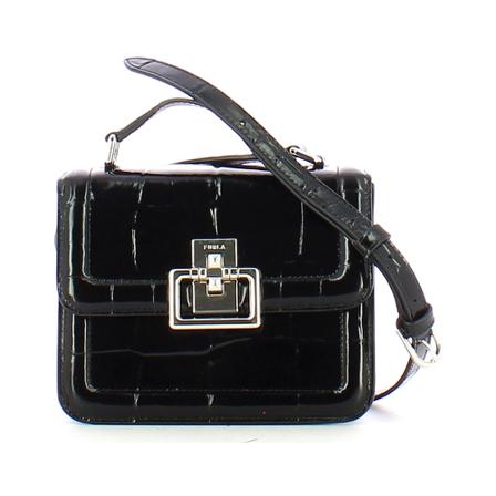 Furla Mini Bandoliera Tas villa print coconut , Zwart , Dames , Maat: ONE Size Schoudertassen