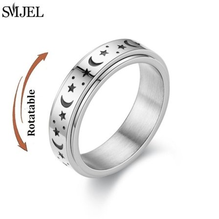 Rose Gold Rostfritt stål ångestring Kvinnor Män Fidgets Spinnerringar Förlovningsband Silverfärg Modesmycken 8/6mm