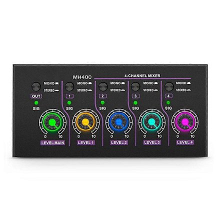 GAX-MH400 Ultralavstøjende 4-kanals mixer Mini Stereomixer EU-stik