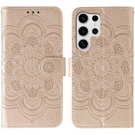 Til Samsung Galaxy S25 Ultra Telefon Cover Rhinestone Dekoration PU Læder Mandala Print Design Telefon Beskyttelses Cover Rem