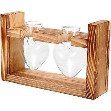 Kreativ Hydroponisk Vase Hjerteplanter For Skrivebordsdekorasjon Med En Vintage Treramme 1 Sett