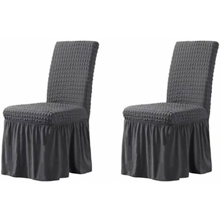 Universaali joustava ruokailutuolin päällinen hameella, irrotettava pestävä huonekalusuoja kotiin seremoniaan bankettiin hääjuhliin (2 kpl, harmaa)
