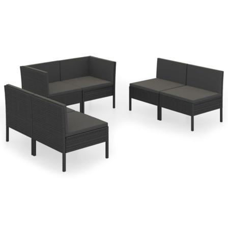 Vidaxl Loungegrupp För Trädgården Med Dynor 6 Delar Konstrotting Svart