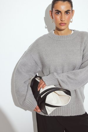 Janka Polliani x NA-KD Pull en maille de laine mélangée à encolure ronde - Pulls - Gris - XL