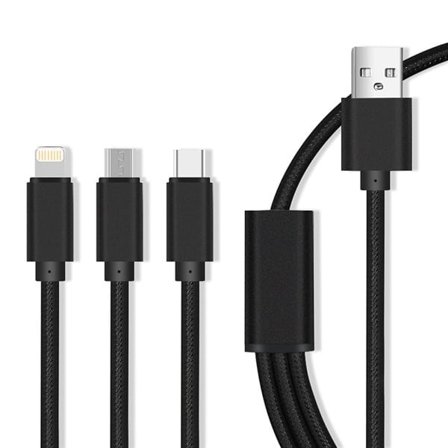 3-in-1 Latauskaapeli iPhone + USB-C + microUSB 2.1A