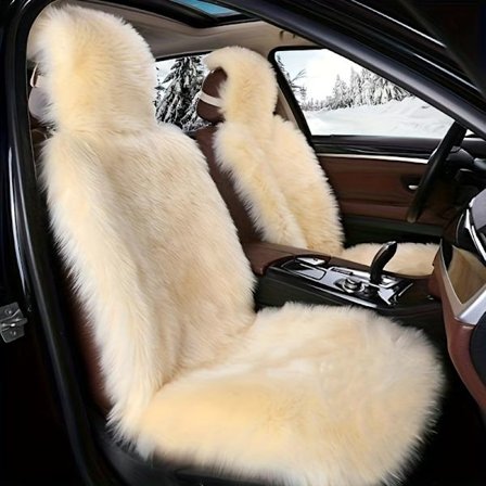 Vinter Bilsetepute - Plysj Fuskepels Trekk, Mykt Skumfylt Varmt Sklisikkert Seteunderlag for Sjåfør/Passasjer