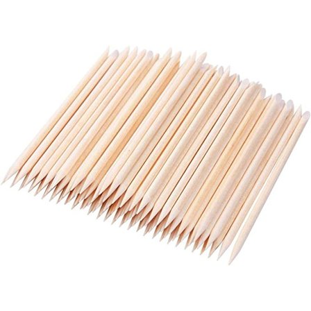 100 stk. Orange Wood Sticks, Dobbeltsidet Træ Neglebåndsskubber Negl