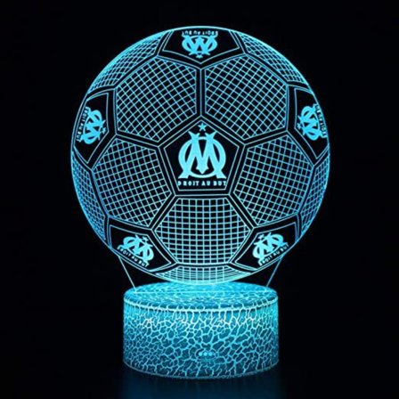 Paras jalkapallon muotoinen 3D optinen illuusio Älykäs 7 väriä LED yövalo Pöytälamppu USB-virtajohdolla Marseille Olympics