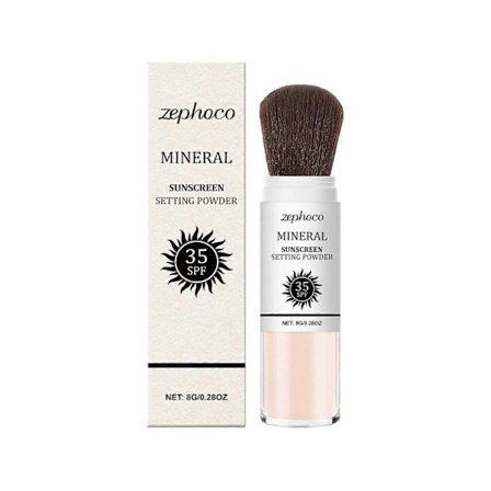 Mineral Solkrem Setting Powder SPF 35 Mineral Børste Powder Solkrem for Ansikt Oljekontroll Matt Finish Langvarig Lett Pustende for Alle S