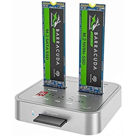 Maiwo K3016CL dockingstation för hårddiskkloning SATA och NVMe SSD 1:1 USB3.2 Gen2 10Gbps M-Key och B+M Key SD Express kortläsare