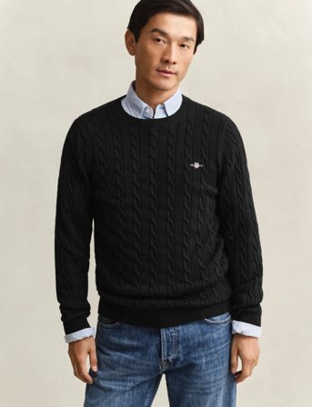 GANT Cotton Cable C-Neck - Black - XXL
