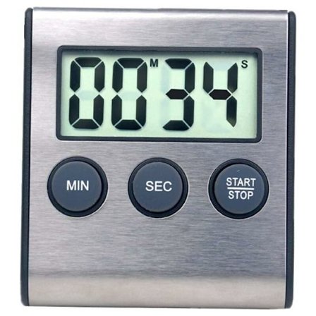 Mini Digital Timer, 24-timers format, nedtælling og stopur, til madlavning, sport, studier, møder, parkering, medicinsk behandling, rustfrit stål, 