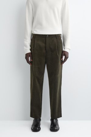 COS Homme Pantalon Droit À Plis En Velours Côtelé in Vert