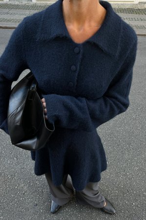 NA-KD Knitted Flare Mini Dress - Efterårskjoler - Navy - XL (EU 46)