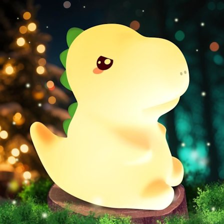 Dinosaurleke for barn i alderen 3-5 år, laget av silikon, med justerbart lys og en 12-timers nattlysfunksjon; en leke for gutter i alderen 3-8 år.