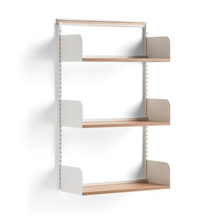 Wandregal SHAPE, Grundmodul, 1237 x 800 x 300 mm, Laminat weiß/Eiche