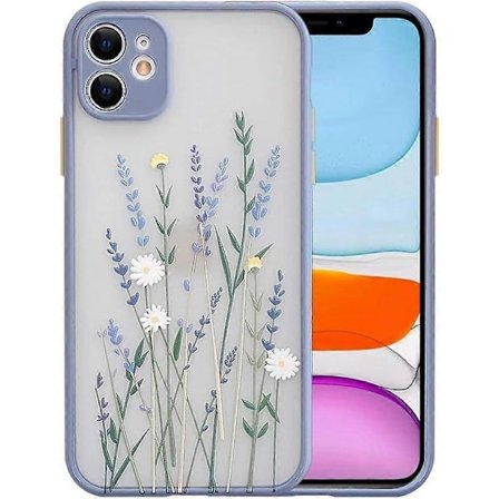 Kompatibelt iPhone 11-deksel med blomstermønster, transparent frostet PC-bakside, blomstrete jenter damer, mykt TPU beskyttende silikon slankt deksel 