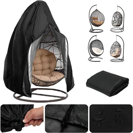 SHINING HOUSE 210D Oxford Hengekøye Trekk Vanntett Anti-UV/Vind Egg Stol Trekk Utendørs Terrasse Stol Beskyttende Trekk (115x190cm, Svart)