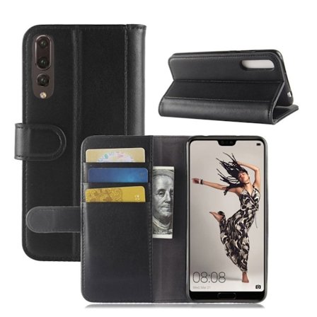 Huawei P20 Pro ægte split læder flip etui - Sort