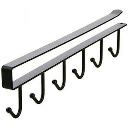 6 koukkua teekuppi mukin pidike hyllyn alle koukut kuppi ripustin muki kisko pyyhe keittiötarvikkeet ripustusjärjestäjä