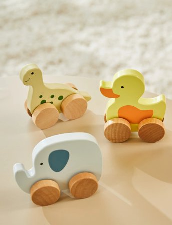 Barbo Toys Wooden Elephant On Wheel - Blue - ONE SIZE