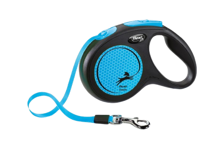 Flexi - Rullebånd New Neon Tape, 5m, M, maks 25kg, Neonblå - Hund - Halsbånd - ZOO.no