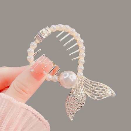 New Pearl Rhinestone Tofs hängande pärlor Hårklor hästsvans B