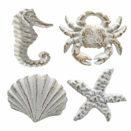 Skåpknoppar för skåp, garderob, kök, vittrade gjutjärnsstrandtema lådhandtag, 4-pack (vit)