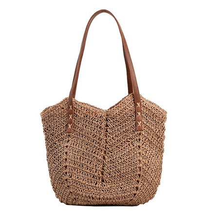 Halmtaske til kvinder, store halmtasker vævet håndlavet håndtag mulepose sommer strand halmhåndtasker boheme crossbody taske